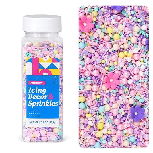 Edible Colorful Sprinkles for Decorating, 10 Pieces 4 Color Flowers Icing Decorations - Pastel Sprinkles for Cookie Decorating, Spring Sprinkles Cupcake Topper, Ice Cream, Candy Chocolate