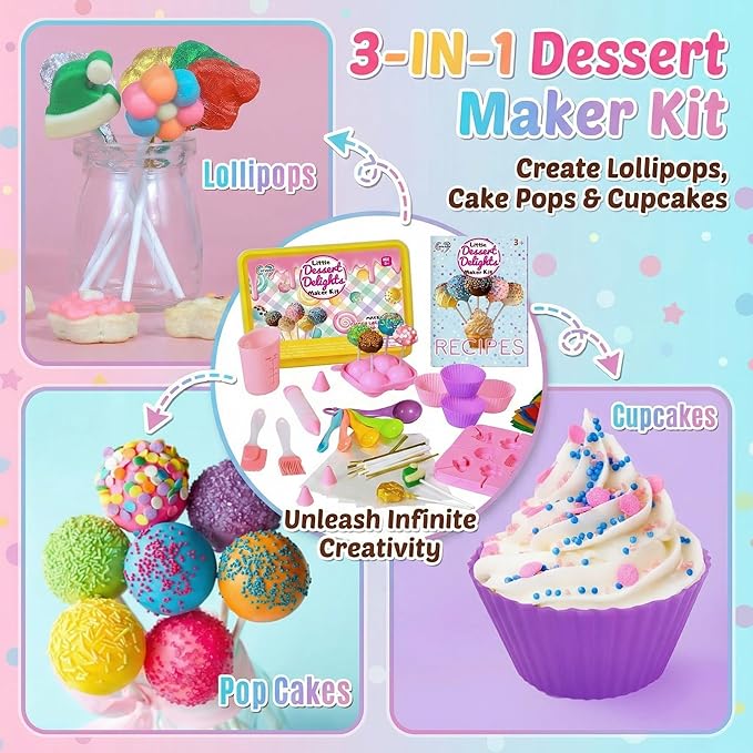 Carolart Cake Pop & Chocolate Lollipop Making Kit , Baking Set for Kids | 76-piece baking kit with storage box, silicone molds, recipe book, decorating tools and kids baking supplies