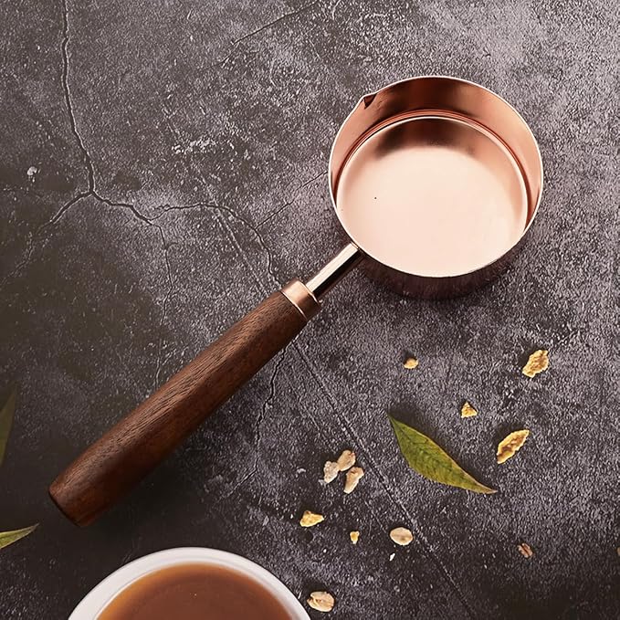 8 pieces Rose Gold Copper Measuring Cups Set and Measuring Spoons Set with Scale, BRIIEC Wooden Handle Stainless Steel Dry & Liquid Measuring Cup for Cooking Baking