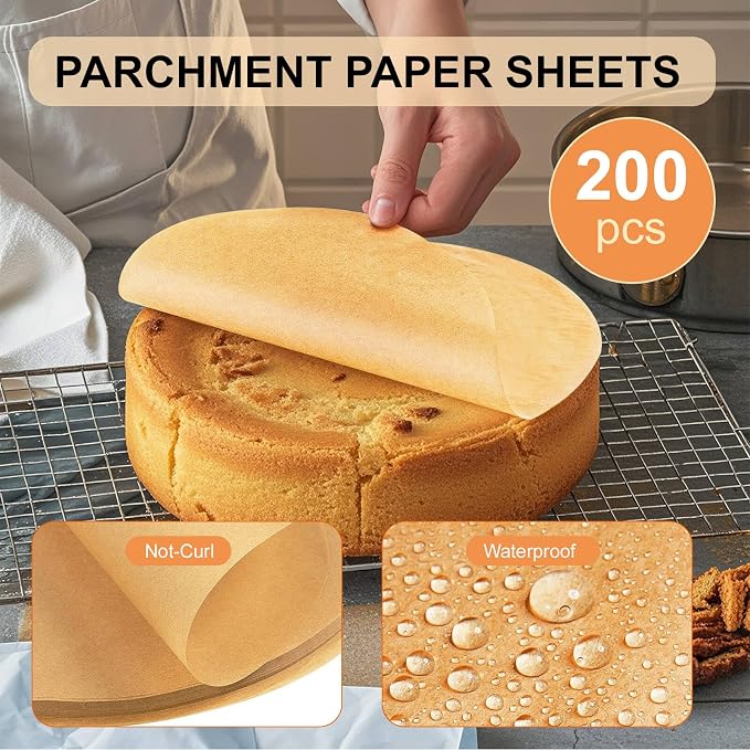 6-Inch Baking Sheet Rounds - Kraft Unbleached Parchment Paper, Non-Stick, Easy to Demold, Waterproof, Tear-Resistant, Parchment Paper Rounds is a Good Tools for Baking