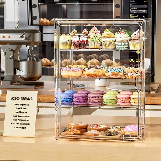 4 Tier Cupcake Stand Acrylic Cardboard Cupcake Tower Holder, Dessert Pastry Cookie Display Stand Case with Lid for Birthday Wedding Party Decoration, Large Adjustable Bread Box, XXXL