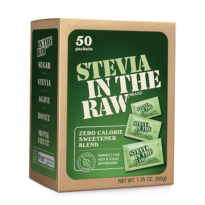 Stevia In The Raw 50 Count Box (Pack of 1) , 1.75 ounce each | Zero Calorie Stevia Sugar Substitute Packets, No Erythritol or Artificial Flavors, Vegan, Gluten Free, Kosher