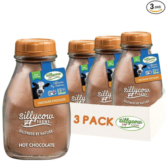 Sillycow Farms Hot Chocolate Mix Flavor | Rich Hot Cocoa Delight | Gluten-Free, Non-GMO, Dairy-Free | Nut-Free Certified Quality Cocoa Powder Blend | 16.9 Oz Reusable Glass Bottle - Pack of 3