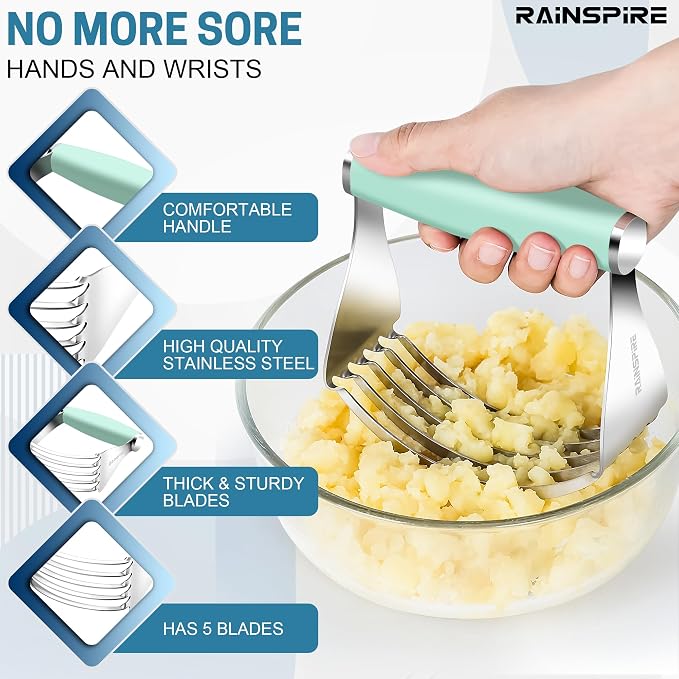 Rainspire XL Pastry Cutter For Baking, Heavy Duty Pastry Blender Stainless Steel, Thick Sharp Blades Dough Blender, Dough Cutter Butter Cutter Pastry for Easy Mixing, Dishwasher Safe (Mint Green)