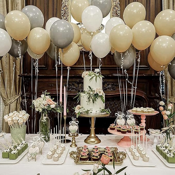 PartyWoo Neutral Balloon Arch Kit Garland 140pcs Different Sizes of 18 12 10 5 Inch Off White Sand Cream Ivory Gold Confetti Boho Balloons for Bridal Baby Shower Engagement Birthday Party Decorations