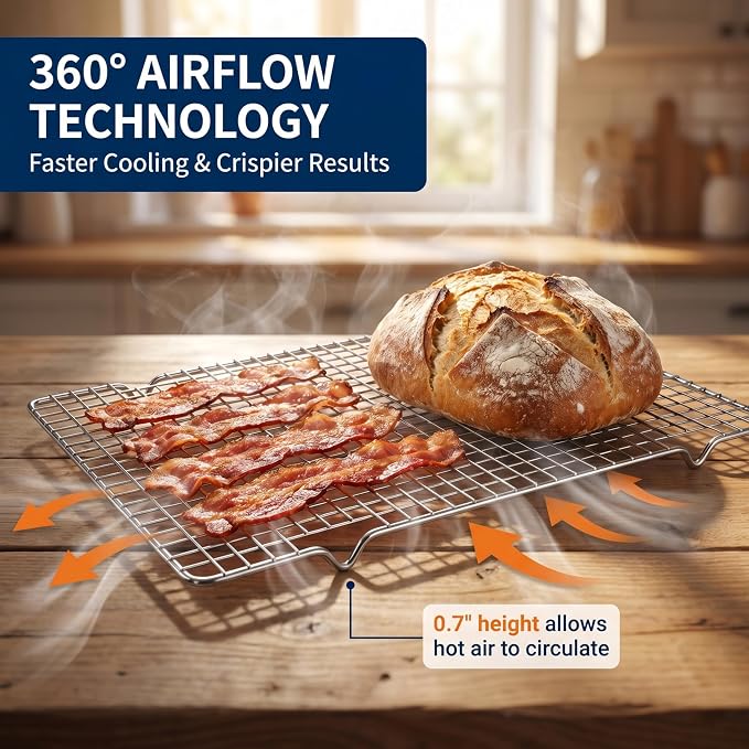 Cooling Rack forCooking and Baking 3-Pack, 10"x16" Stainless Steel Wire Rack, Oven Safe 500°F, Heavy Duty & Warp Resistant, Fits Jelly Roll Cookie Sheet Pan,Dishwasher Safe。