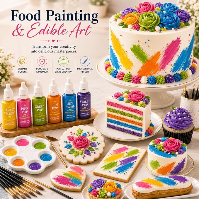 Confect Party Brights Water Color Food Coloring Set – Highly Pigmented Oil Based Food Colors for Cakes, Buttercream, Drinks, Popsicles & Baking – 6 Pack × 10mL