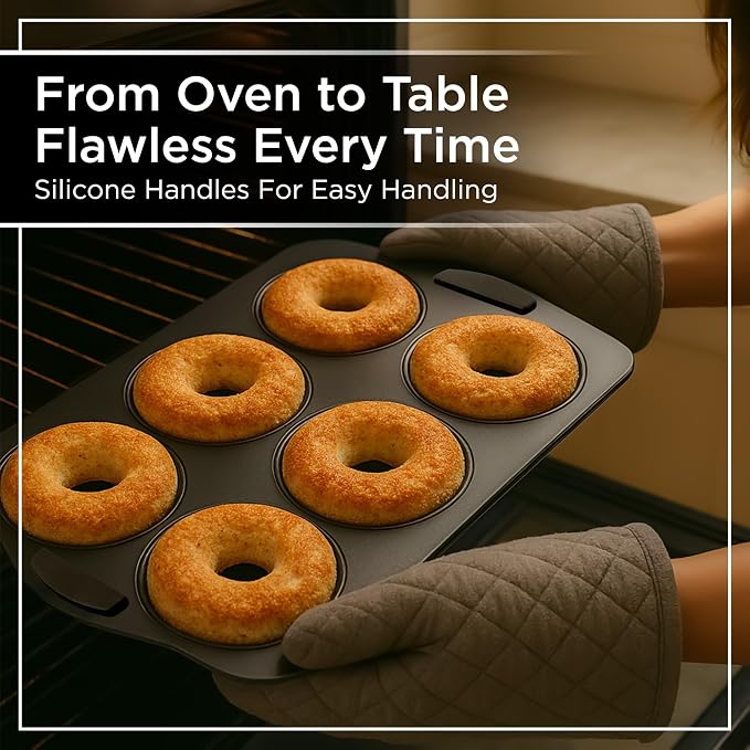Wrenbury Donut Pan for Baking 6 Cup Set of 2 - Doughnut Mold Baking Tray | Large Carbon Steel Bagel Molds - 3.5” Cup - Easy Clean