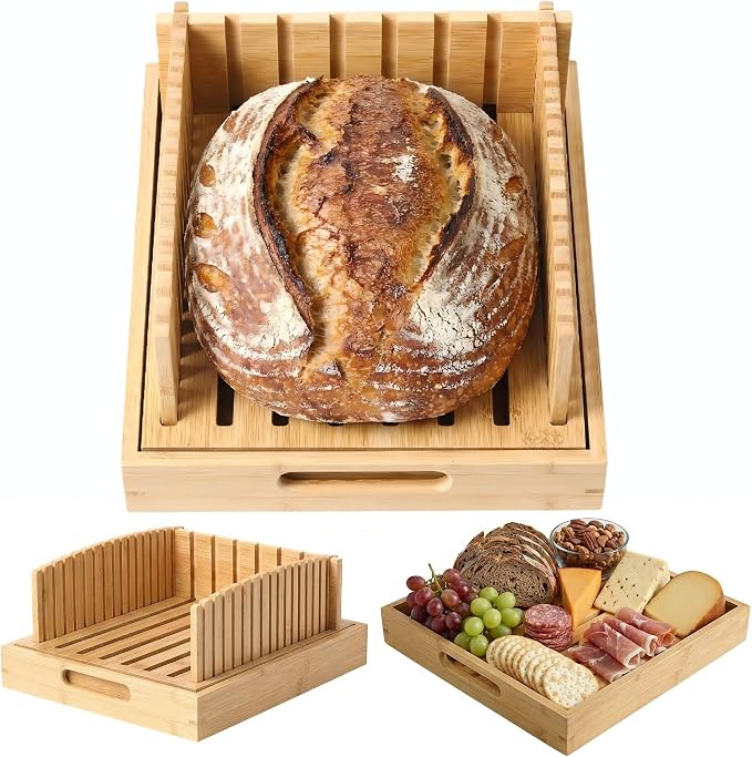 10.5" Bread Slicer for Sourdough - Bamboo Homemade Bread Cutter Guide with Crumb Tray