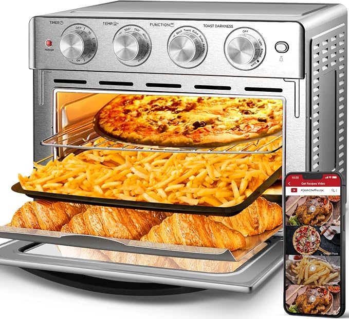 Geek Chef 25 QT Extra Large Air Fryer, Convection Toaster Oven with 6 Slice Toast, Bake, Roast, Pizza, Stainless Steel