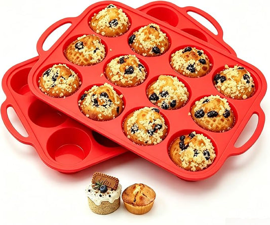 Silicone Muffin Pans for Baking 12 Cup with Metal Reinforced Frame, Nonstick 2Pack Regular Size Homemade Cupcake Pan, BPA Free Food Grade, Easy Release, Dishwasher Oven Freezer Safe for Egg Bite Molds