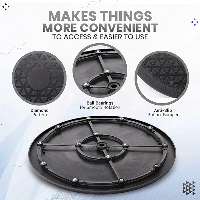 2 Pack 12 Inch Lazy Susan Turntable Organizer, Non Skid Large Lazy Susan Turntable for Cabinet, Computer or Laptop, Plastic Turn Table, Black - by RamPro