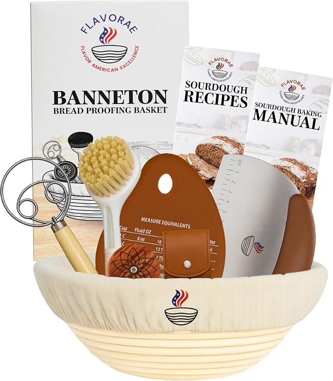 Banneton Bread Proofing Basket with Liner – Natural Rattan Dough Riser with Sourdough Baking Accessories, Artisan Bread Loaves, Homemade Bread Making - 9” Round Sourdough Starter Kit