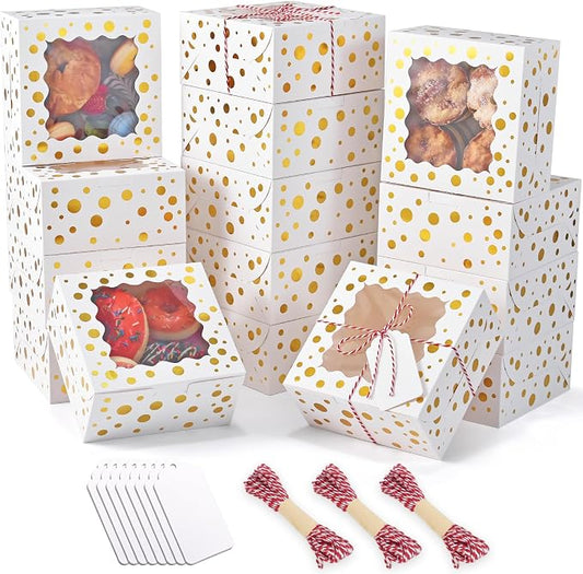 32Pcs 6x6x3 in Christmas Cookie Boxes with Window, White Bakery Boxes for Cookie, Treat Boxes Pastry Boxes for Gift Giving, Chocolate Covered Strawberries, Dessert, Donut, Cupcakes Muffins