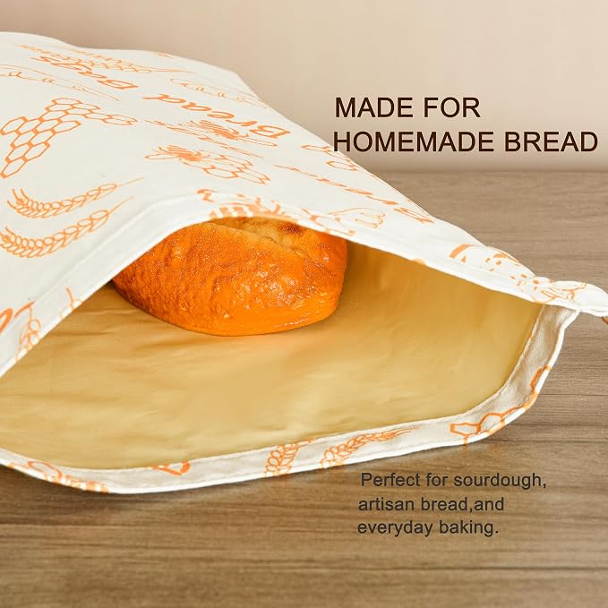 Beeswax Bread Bags Reusable for Sourdough & Homemade Bread | 2 Pack 17 × 12 Inch Large Capacity, Double-Layer Waxed Cotton Design, Plastic Free Alternative for Daily Baking