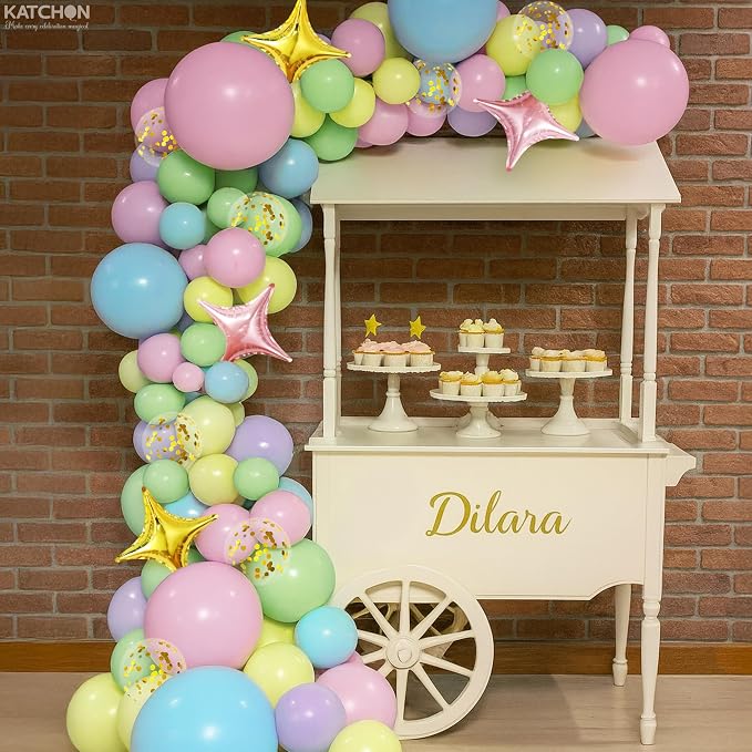 KatchOn, Pastel Balloon Arch Kit - Pack of 91 | Macaron Balloon Garland Kit with Confetti, Star, Latex & Foil Balloons | DIY Balloon Arch for Birthday, Baby Shower, Wedding Party Decorations