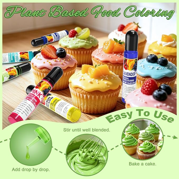 Natural Food Coloring - 20 Colors Artificial Dye Free Food Coloring | Pastel Plant Based Food Dye, Edible Paint for Cake Decorating, Buttercream Frosting, Cookie, Baking - 0.35 fl oz