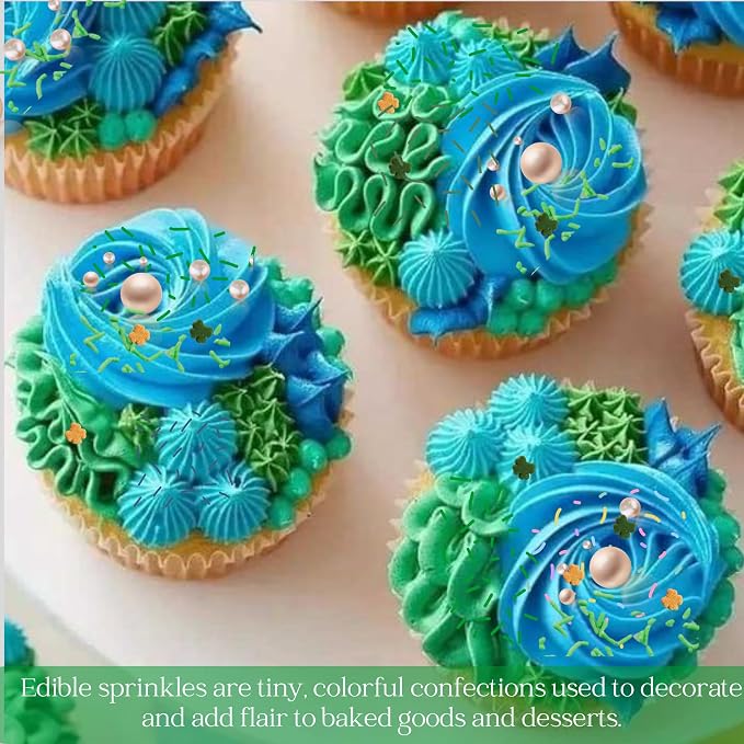 Confect St. Patricks Green ,White and Gold Pearl, Vermicelli Edible Sprinkles for Baking & Cake Decorative | Cookie Sprinkles mix Pack of 5 | Vegan, Gluten-Free, Nut-Free, Soy-Free, Dairy-Free, Palm Oil-Free - 5 Oz