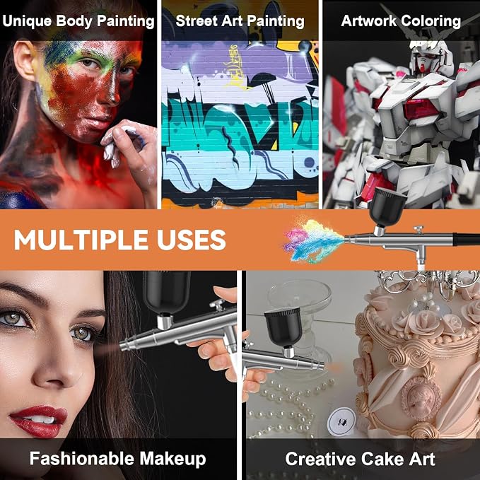 Cake Decorating Kit with Compressor, Cookie Airbrush with 12 Food Coloring Liquids and 4 Metallic, Food Airbrush Set for Dessert, Cupcakes Decorating