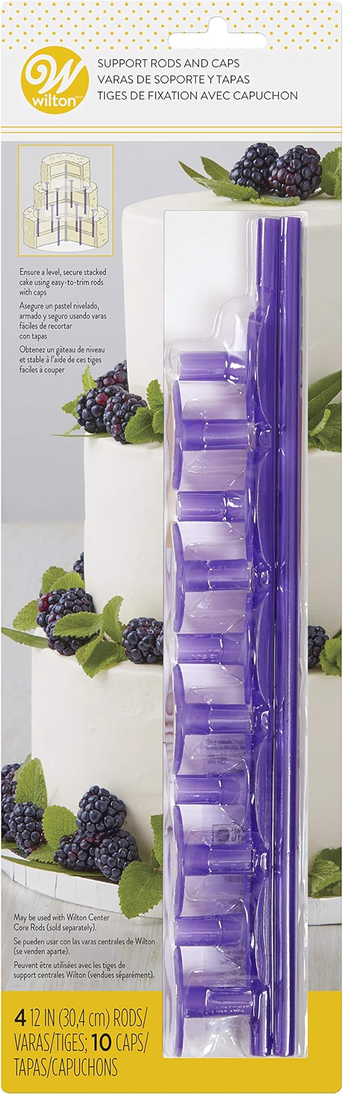 Wilton Cake Support Rods and Caps For Stacking (14-Piece), Layer Cake Stacking Kit Strong Durable Support Rods, Cake Tier Stacking Kit (Purple)