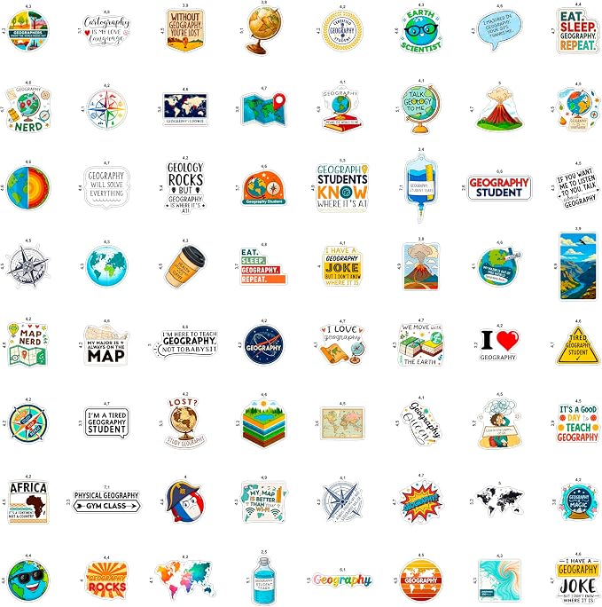 100Pcs Geography Stickers for Water Bottle, Laptop, Geography Gifts - Map, Globe, Social Studies Stickers Gifts - Gift for Women & Men