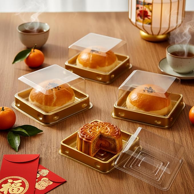 50Pcs Mini Cake Box 3 Inch, Cupcake Plastic Container with Lid Clear, Single Square Party Boxes Treat Display Holder for Dessert Mooncake Individual Muffins Cookies Chocolate Wedding Party Christmas
