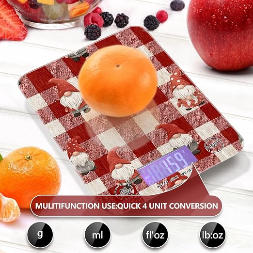 Food Scale Kitchen Digital Scale Food Ounces and Grams Dieting Baking Cooking Waterproof Glass Panels LCD Display,4 Units Scale Tare Function Checkered Red