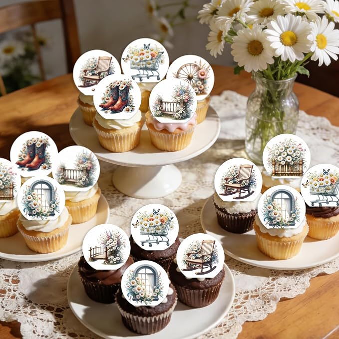 48PCS Edible Daisy Cupcake Toppers Wafer Paper Spring Daisy Flower Cake Decorations FlowerCake Toppers for Daisy Theme Baby Shower Birthday Party Decoration Supplies