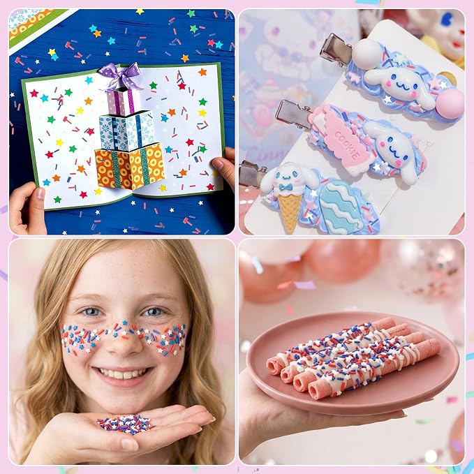 DIYASY 180g Patriotic Fake Sprinkles, 6.35 oz Non-edible Resin Sprinkles Independence Day Faux Plastic Candy Sprinkle Polymer Clay Slices for Nail Art DIY Crafts Cake Phone Case (Patriotic)