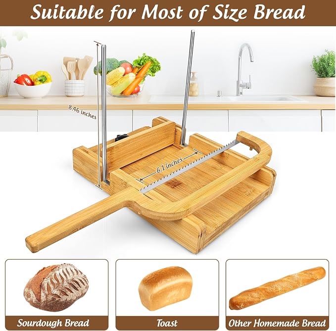 Bread Slicer for Homemade Bread w/Upgraded Bread Knife Adjustable to 8 Different Thickness Sourdough for Cakes, Sandwich, Toasts - Kitchen Gadget & Christmas Gifts