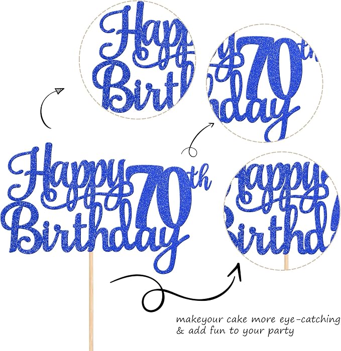 1 PCS Happy 70th Birthday Cake Topper Glitter Cheers to 70 Years Birthday Cake Pick Seventy 70 Fabulous Cake Decoration for Happy 70th Birthday Anniversary Party Decorations Supplies