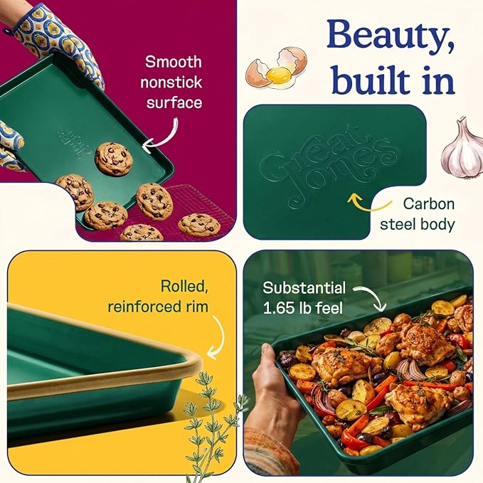 Great Jones Little Sheet (Broccoli) | Jelly Roll Pan, Quarter Sheet Pan | Aluminized Steel,13.5" x 9.5" | For Baking, Roasting, & Broiling | Premium Bakeware with Even Heat Distribution