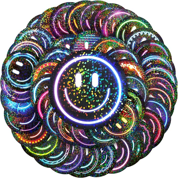 50PCS Smile Neon Stickers | Glitter, Waterproof, PVC Material