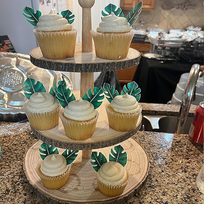 YOcity 48Pcs Edible Tropical Plam Leaves Cake Toppers Wafer Paper Tropical Palm Leaves Cupcake Toppers for Hawaii Theme Jungle Summer Party Birthday Wedding Baby Shower Cake Decoration