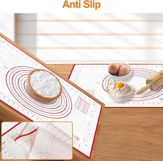 HOOMIL Silicone Baking Mat, 28"x20" Non-Stick, Non-Slip Extra Large Pastry Mat with Measurements for Rolling Dough, Bread Pie Crust Pizza Cookies Fondant Making