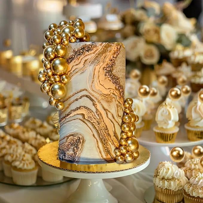 66 PCS Ball Cake Picks Gold 4 Sizes for DIY Baking Decoration Cupcake Toppers and Wedding Anniversary Birthday