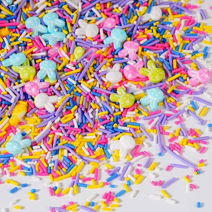 Easter Sprinkles for Cake Decorating, Pastel Bunny Rabbit Shaped Sprinkles with Pink Blue Purple Jimmies, Edible Spring Sprinkles Mix for Easter Baking, Ice Cream, Cookies, Cupcake Topper, 3.5oz