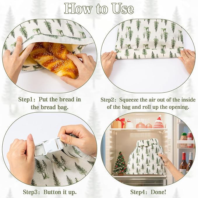 Reusable Beeswax Bread Bags - 2 Pack Christmas Tree Checkered Bees Wax Homemade Sourdough Bread Storage Bags, Xmas Linen Cotton Large Beeswax Freezer for Home Kitchen Baking