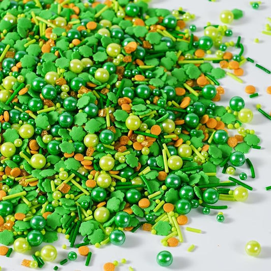 St. Patrick's Day Sprinkles for Cake Decorating, 7 oz Shamrock Green confetti Pearl Jimmies Nonpareil Mix - Sprinkles for Cupcakes, Ice Cream, Cookies, Baking Toppings - Wedding, Birthday Supplies