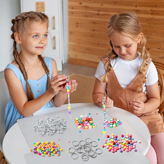 WATINC DIY Macaron Bead Keychain Kit - Bag Charms Cute Beads Bracelet Necklace Making Craft Kits, Letter Beads for Jewelry Accessories Festival Party Gift Favor for Women Men（1392Pcs