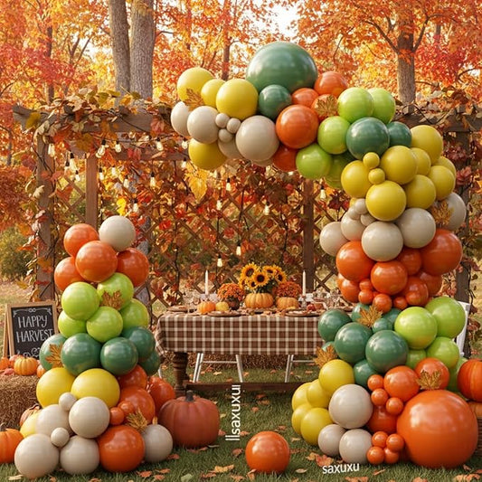 Fall Balloon Arch Garland Kit, Retro Orange Sage Green Yellow Sand White Nude Fall Colored Balloons for Fall Decorations Thanksgiving Party Bridal Wedding Birthday Festival BackDrop