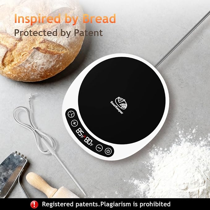 SourKeeper, Larger 2-in-1 Sourdough Starter Warmer Pro - 2026 Upgrade Larger Heating Plate, Dough Temp Probe, 1°F Control (70–110°F), 24H Timer, Real-Time Monitoring, for Beginner Bakers Pro-WHT