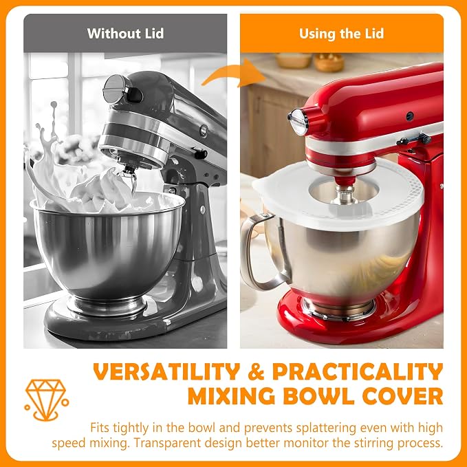 5 QT Mixer Bowl with Lid for KitchenAid Tilt-Head Stand Mixers, Food-Grade Stainless Steel Mixing Bowl Replacement with Anti-slip Handle and Splash-proof Cover, Dishwasher Safe, Artisan&Classic Series
