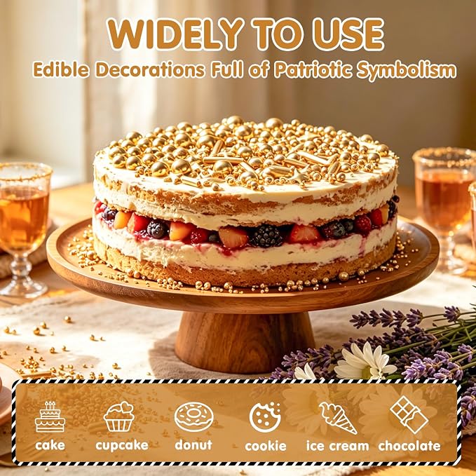 Edible Gold Pearl Star Rod Sprinkles 130g,Luxury Metallic Gold Confetti for Cake Decorating,for Wedding Christmas New Year Anniversary Bridal Shower Birthday Party Dessert Toppings