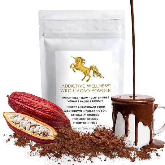 Addictive Wellness Raw Cacao Powder - Wild-Grown Heirloom Mycotoxin-Free Arriba Nacional Unsweetened Chocolate Powder, Vegan, Keto & Paleo Friendly 340g (12 Ounce)