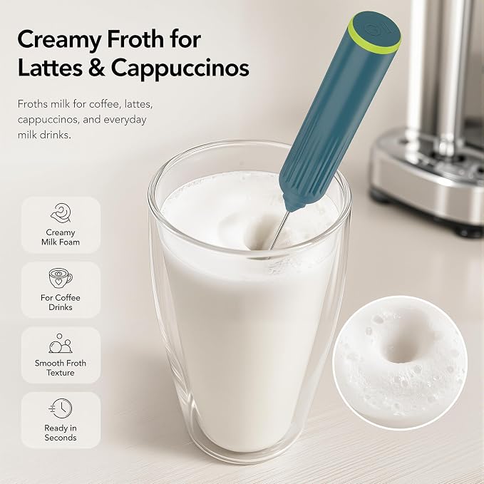 Milk Frother Handheld with 3 Stainless Steel Whisks, Rechargeable Electric Drink Mixer with Stand & Travel Case, Milk Foamer for Coffee, Latte, Cappuccino, Hot Chocolate, Egg,Jam Supplement-Green