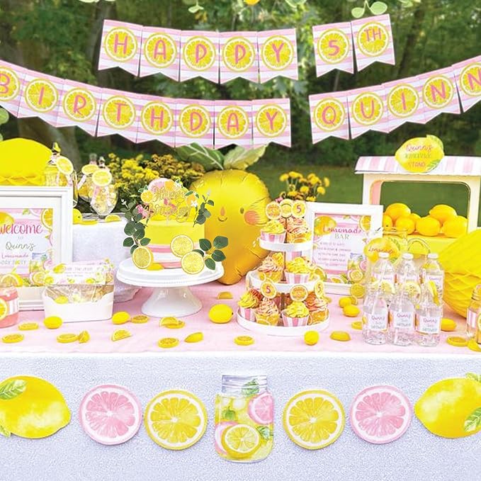 Rsstarxi Happy Birthday Cake Topper Decorations with Juicy Lemon Slices Leaves Cake Pick Decorations for Baby Shower Birthday Party DIY Cake Decorations