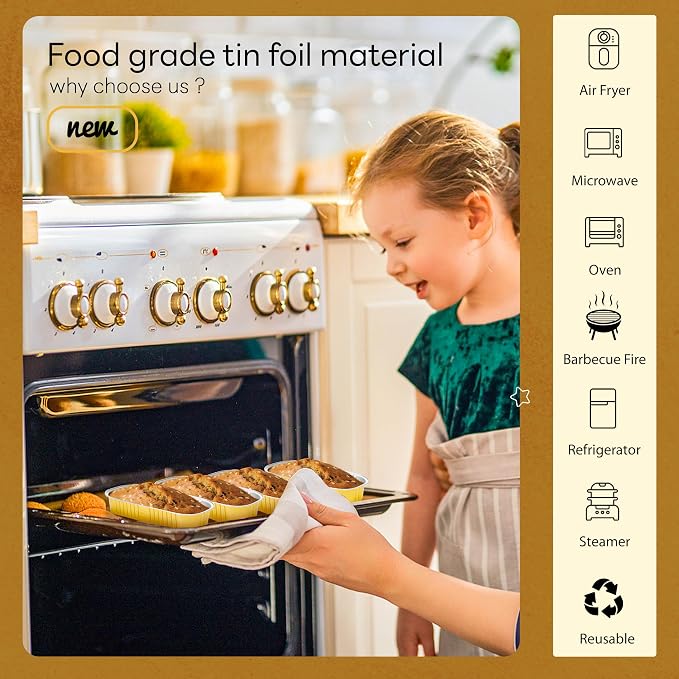 NPLUX Mini Loaf Pans with Lids and Spoons Rectangular Aluminum Foil Baking Pans Mini Cheesecake Containers 6.8oz, Graduation Gifts Party Favors(120 Pack, Gold)
