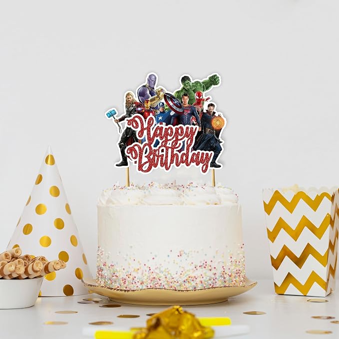 Superhero Happy Birthday Cake Topper – Comic Theme Party Decorations | Perfect for Men & Adults Celebrations | Ideal for Cakes, Cupcakes & Party Décor