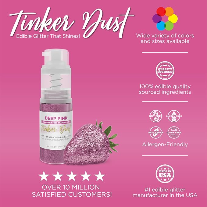 Bakell - Deep Pink Tinker Dust (4g, 1x Mini Spray Pump) Edible Glitter for Food, Desserts, and Baked goods!